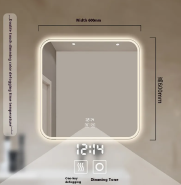 Square Bathroom Mirror - Wall-Mounted Smart Vanity Mirror with Touchscreen LED Lighting