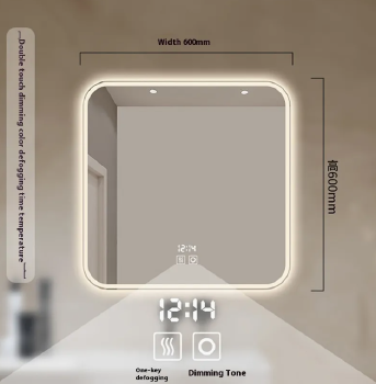 Square Bathroom Mirror - Wall-Mounted Smart Vanity Mirror with Touchscreen LED Lighting