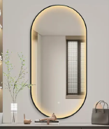 Oval Backlit Framed Smart Bathroom Mirror - Wall-Mounted Vanity Mirror with Light, Suitable for Dresser and Makeup.