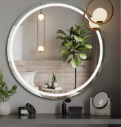 Round Bathroom Mirror with LED Halo Lighting Smart, Anti-Fog, Customizable for Elegant Minimalist Spaces