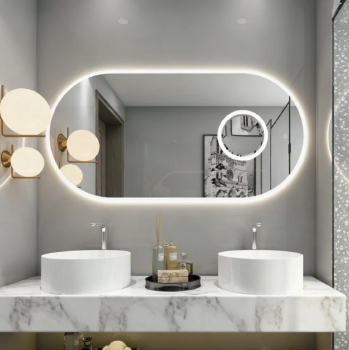 Oval LED Bathroom Mirror with Built-in Magnifying Mirror, Customizable Functions & Sizes
