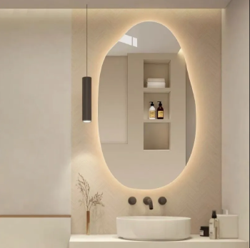 Irregular Shaped Smart Touchscreen Bathroom Mirror with LED Lighting