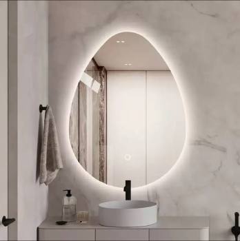 Minimalist Irregular Smart Bathroom Mirror - Frame Less LED Illuminated, Wall-Mounted with Anti-Fog & Vanity
