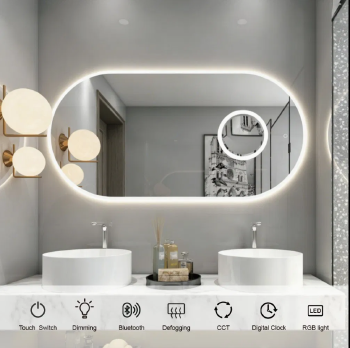 Oval LED Bathroom Mirror with Built-in Magnifying Mirror, Customizable Functions & Sizes