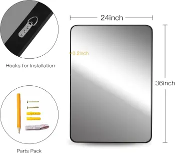 Sleek Modern Black Rectangle Wall Mirror 24X36 Inch