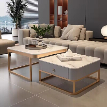 Modern Luxury Square Glass Coffee Table with Simple High-Low Design