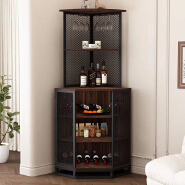 Stylish 5-Layer Metal Corner Bar Cabinet with Glass Doors