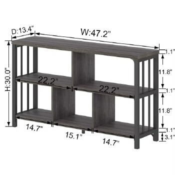 Metal-Wood Freestanding Bookcase Bedroom Storage Shelf