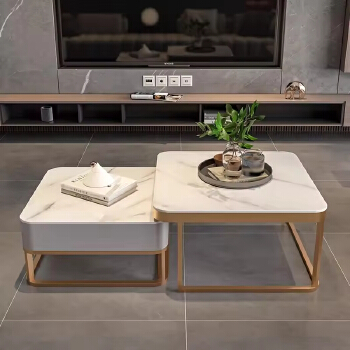 Modern Luxury Square Glass Coffee Table with Simple High-Low Design