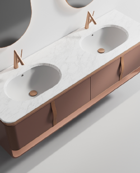 RY17818 series plywood bathroom cabinet curve vanity