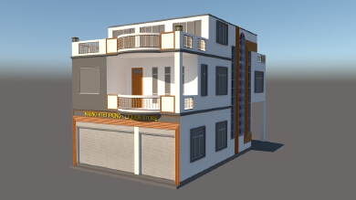 A two and a half storeyed house attached with a shop for family 