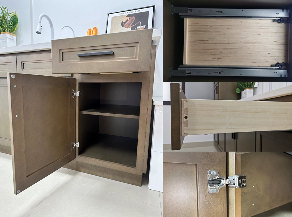 Vietnam Framed Modern Design Solid Wood Mdf Kitchen Door with Hinges Rta Kitchen Cabinet Storage Sets