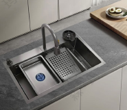 Multifunctional stainless steel kitchen sink without knife holder single bowl three hole black waterfall trash can cup washer includes