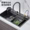 Smart Multifunctional Stainless Steel Kitchen Sink Single Bowl Three Holes Black Waterfall Trash Can Cup Washer Included