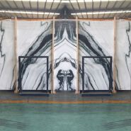 China panda white marble slab for wall, bookmatched slabs