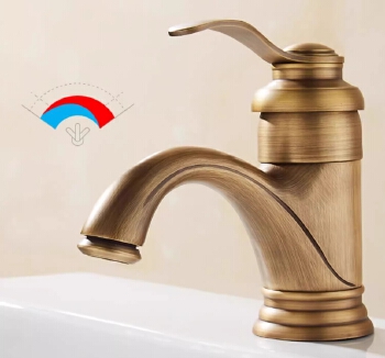 Cold and hot water faucets in the bathroom; washbasin faucets on the vanity surface.