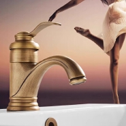Cold and hot water faucets in the bathroom; washbasin faucets on the vanity surface.