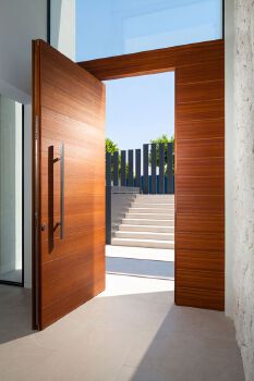 High-end customize wood veneer paint unequal double door