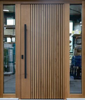 Painted red oak veneer grille door