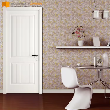 Full oak wood white lacquer paint door with customize groove line, glass and pool plate