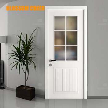 Full oak wood white lacquer paint door with customize groove line, glass and pool plate