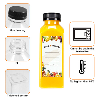 16 oz Plastic bottles with lids,Juice bottles with caps, Reusable Clear Bulk Beverage Containers for Juice, Milk and Other Beverages