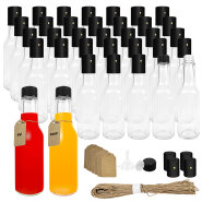 5 oz glass bottles, equipped with drip-proof nozzle inserts and shrink capsules, empty wine bottles with labels (including funnels and twine)