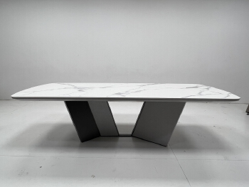 Natural Marble Dining Table with Wood Base | Custom Sizes