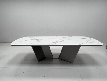 Natural Marble Dining Table with Wood Base | Custom Sizes