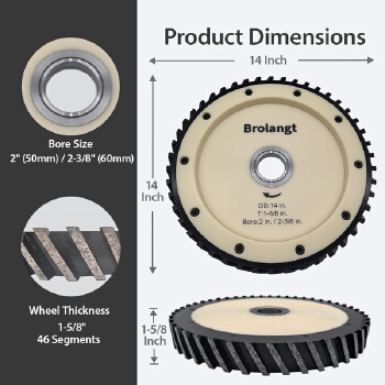 Brolangt 14 Inch Silent Core Diamond Milling Wheel Suitable for stone cutting machines, countertop production, and industrial finishing systems