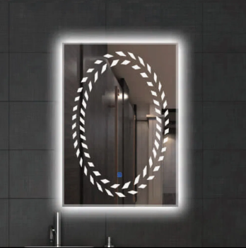 LED Bathroom Mirror Chinese Style Etched Frame Backlit Anti-Fog Vanity Mirror