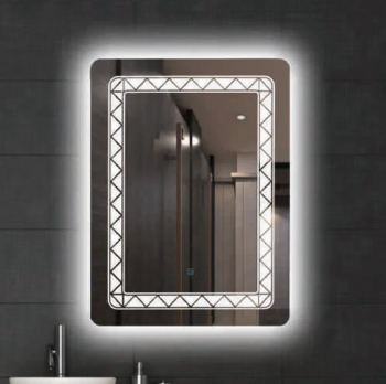 LED Bathroom Mirror Chinese Style Etched Frame Backlit Anti-Fog Vanity Mirror