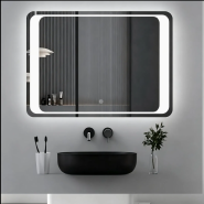 Hotel-Style Luxury Lighted Mirror, Rectangular with Rounded Corners & Minimalist Design