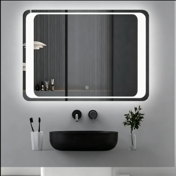 Hotel-Style Luxury Lighted Mirror, Rectangular with Rounded Corners & Minimalist Design