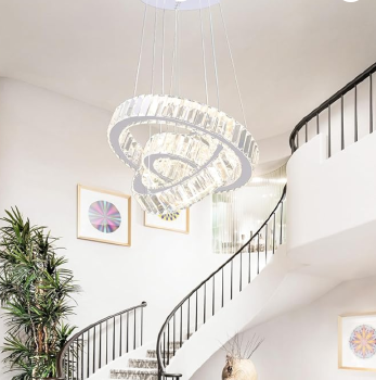 3 Ring Crystal Ring Pendant Chandelier Adjustable Dimmable Remote | Stainless Steel LED Ceiling Light