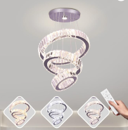 3 Ring Crystal Ring Pendant Chandelier Adjustable Dimmable Remote | Stainless Steel LED Ceiling Light