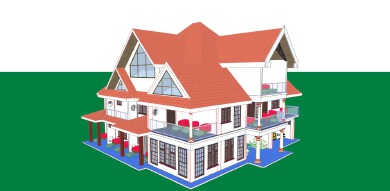 A two storey mansion house with an attic floor.