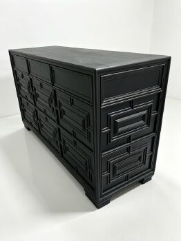 Black 3D‑Relief Solid‑Wood Living Room Storage Cabinet