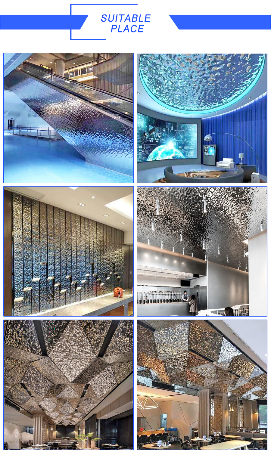 Y387 Factory Supply Ceiling and Wall Decoration Mirror Finish ASTM 304 Sus 304 Water Ripple Embossing Stainless Steel Sheets