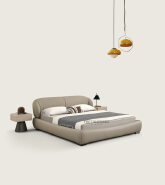 Italian Minimalist Curved Top‑Grain Leather Soft Bed