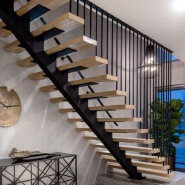 Luxury Custom Floating Wood Stairs Modern Interior Staircase with Glass Railing