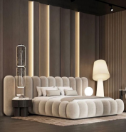 Italian Minimalist Piano‑Key Fabric Bed (Wide‑Screen Puff Bed)