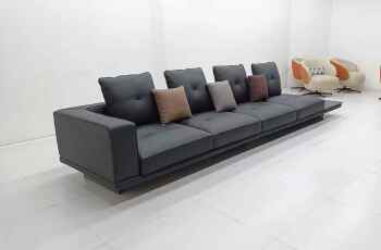 Dilan Straight Leather Sofa With Side Table