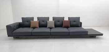 Dilan Straight Leather Sofa With Side Table
