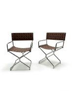 Chrome‑Plated Folding Dining Chair With Printed Leather