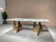 Art Fork‑Shape Solid Wood Base Luxury Stone Rectangular Dining Table
