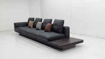 Dilan Straight Leather Sofa With Side Table