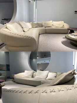 Hand‑Stitched Curved Corner Genuine Leather Sofa