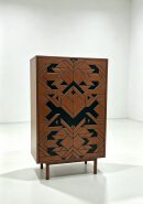 Geometric Inlaid‑Relief Solid‑Wood Tall Cabinet