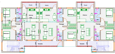 Simple Two-Bedroom Apartment Architectural Construction Drawing Design